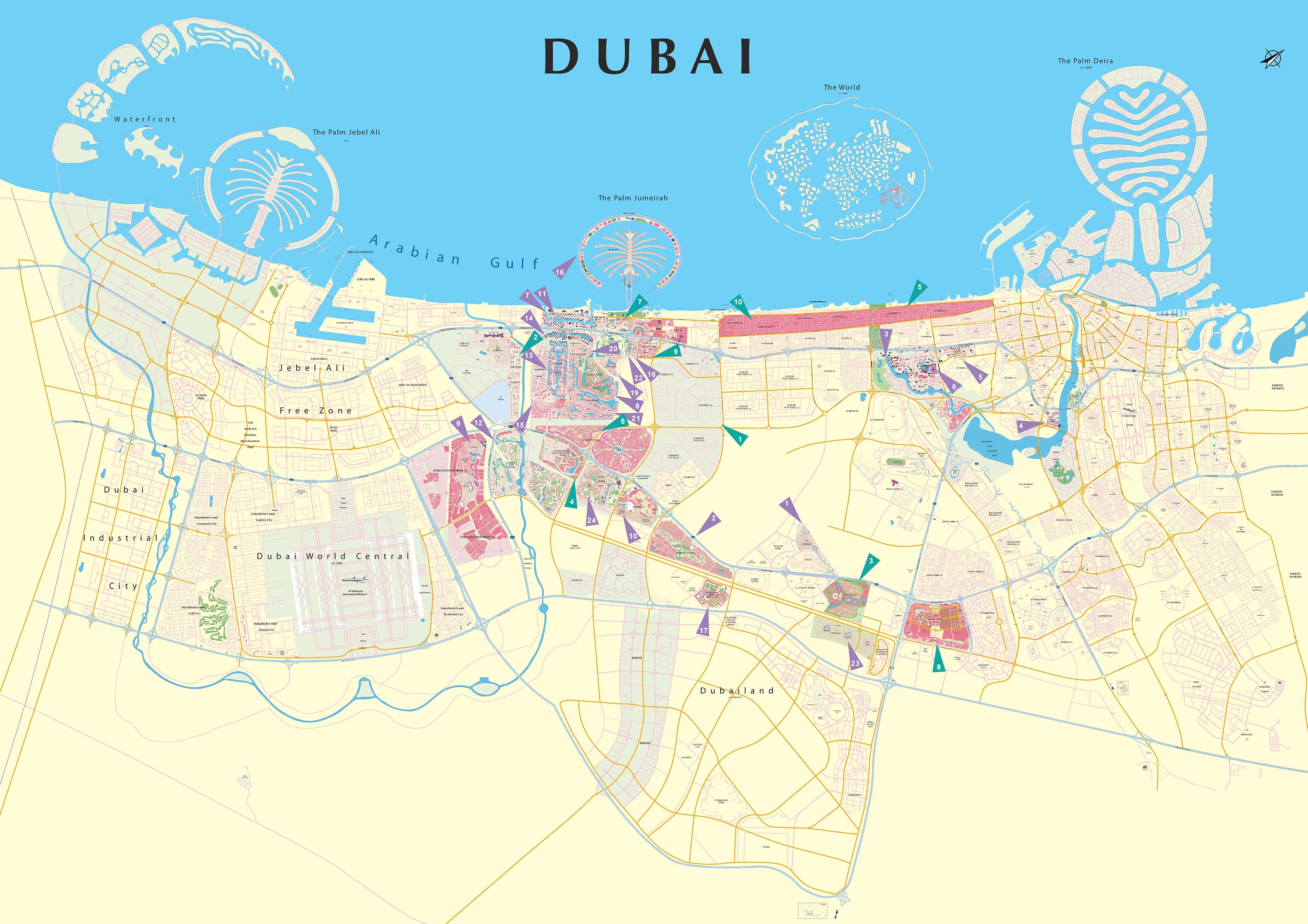 Map of Dubai, Dubai Map, Map of Dubai City, Tourist Map of Dubai