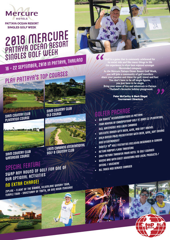 Package Pricing for the 2018 Mercure Pattaya Ocean Resort Singles Golf Week 16 – 22 September 2018